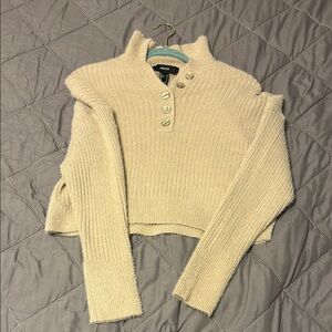 Forever 21 Cream Cowl Neck Cropped Sweater